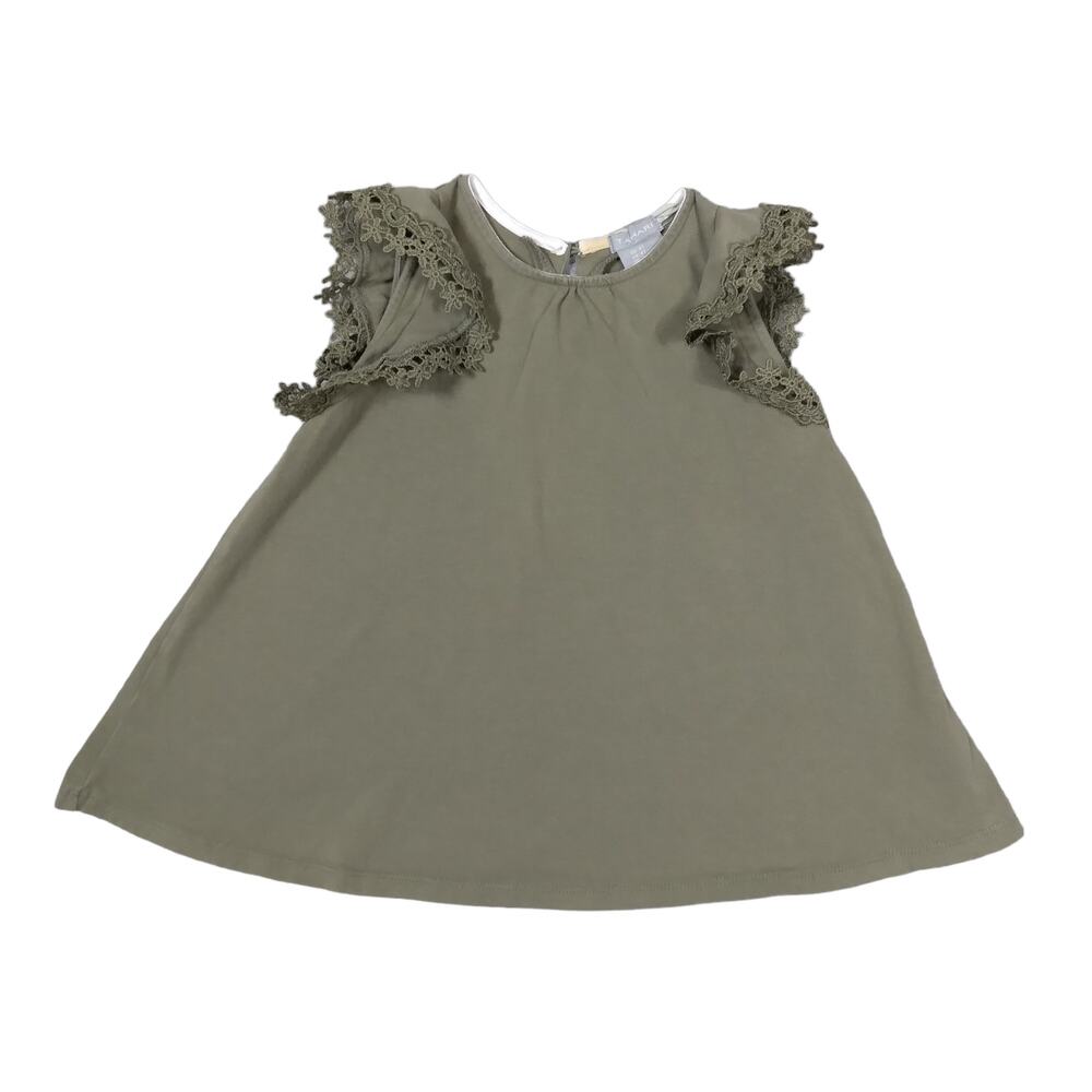 Tahari Tunic Top Size 4T Olive green Ruffled Short Sleeves
